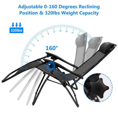 2Packs Zero Gravity Lounge Chair with Dual Side Tray 330lbs Load Foldable Recliner Chair
