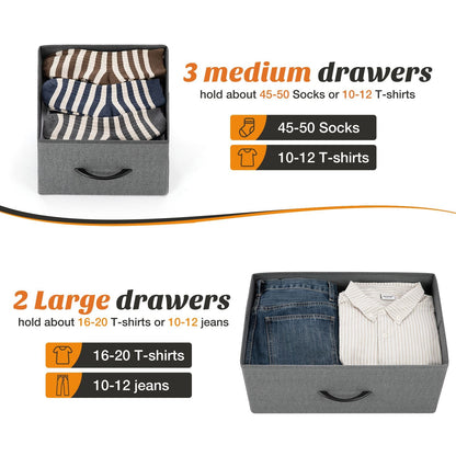 Dresser for Bedroom, Chest of Drawers, 5 Drawer Dresser, Closet Fabric Dresser with Metal Frame tv stand