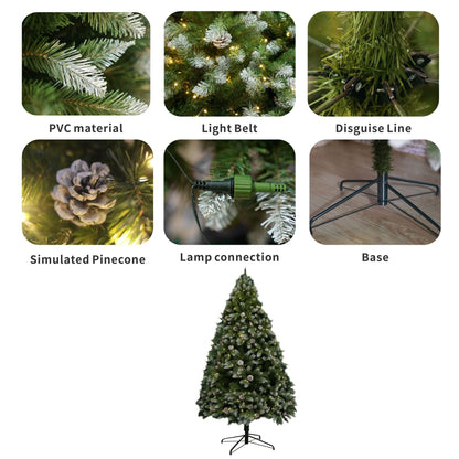 7FT Snow-Frosted Christmas Tree with Pine Cones and 500 Warm White LED Lights