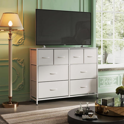 Dresser for Bedroom with 8 Drawers, Wide Fabric Dresser for Storage and Organization, Chest of Drawers, Dressers for Living Room, Closet, Hallway, Dark Grey