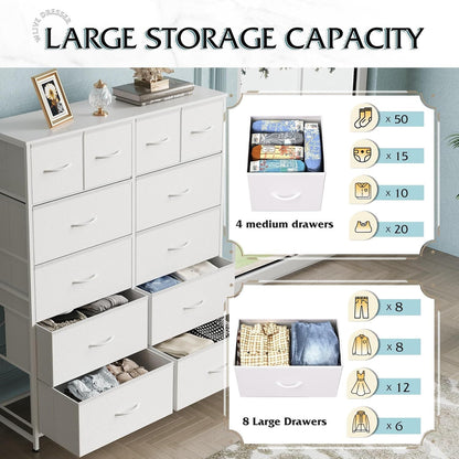 Tall Dresser for Bedroom with 12 Drawers, Dressers & Chests of Drawers, Fabric Dresser for Closet, Living Room, Storage Dressers with Storage Drawers, Steel Frame, Wood Top