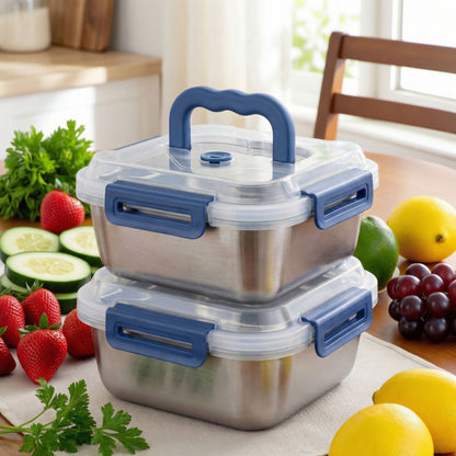 Yakimoto 2/4/6/8/10 PCS Extra-Large Stainless Steel Food Storage Containers With Blue Lids - Deep Design, Airtight Seal, Perfect For Refrigerator Organization, Meal Prep, Lunch Boxes & Kitchen Pantry