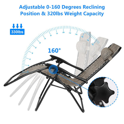 2Packs Zero Gravity Lounge Chair with Dual Side Tray 330lbs Load Foldable Recliner Chair