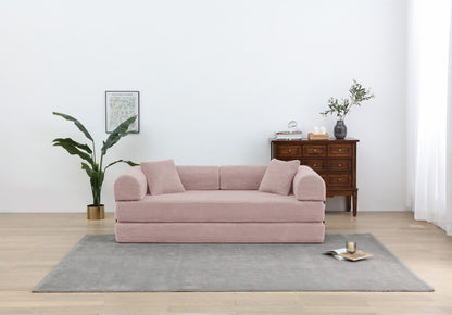 77.9'' Convertible Folding Sofa Bed – 4-in-1 Modular Floor Couch, Corduroy Small Cloud Couch, Compressed Foldable Sleeper Sofa, King Size Futon for Bedroom, Guest Room (Pink)