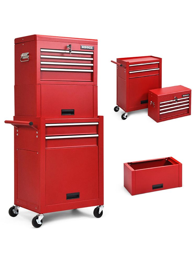 2-in-1 Rolling Tool Chest with 5 Sliding Lockable Drawers