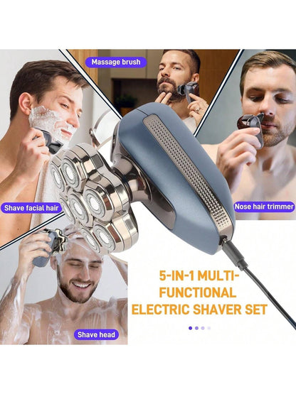 Head Shaver for Bald Men, 7D Electric Rotary Razor 5-in-1 Grooming Kit with Nose Hair Trimmer, Sideburn Clipper & Facial Brush, USB Rechargeable Wet & Dry IPX6 Waterproof Shaver with LED Display