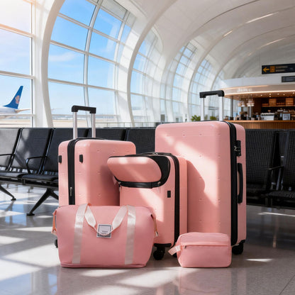 Hardside Luggage Set 5 Piece with Bags,20IN Half-opening Carry on Luggage with USB Port, Expandable 24IN 28IN Luggage with Double Spinner Wheels TSA Lock