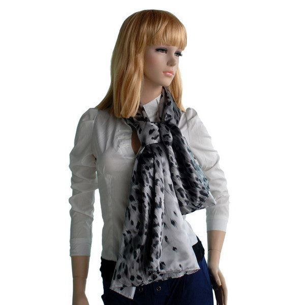 Blando Silver Leopard Design Elegant Delicately Soft Silk Scarf/Wrap/Shawl(Large)