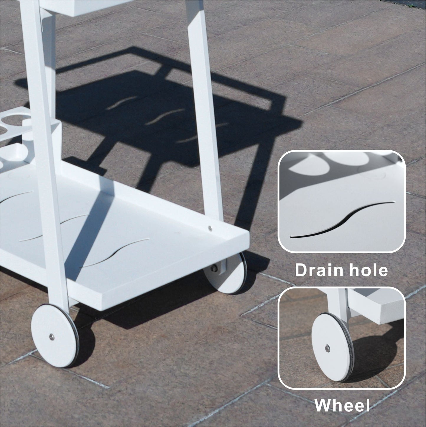 Aluminum White Indoor/Outdoor Patio Serving Dual-layer Cart with Teak Handle