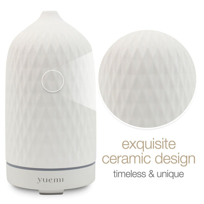 YUEMI Zen Breeze Essential Oil Diffuser Ultrasonic Aromatherapy Diffuser 160ml Ceramic Stone Aroma Diffuser with 7 Colors LED Night Light 4 Timer Setting and Waterless Auto Shut Off