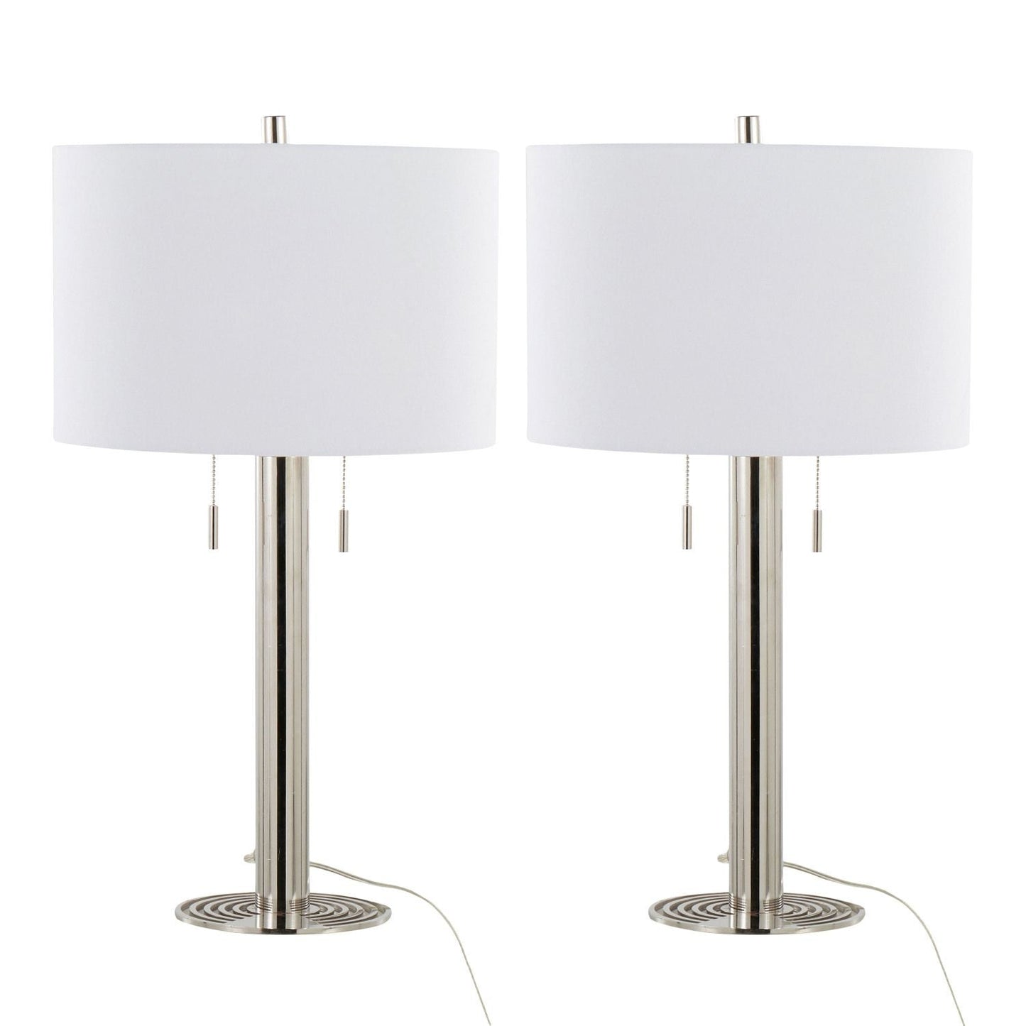 Master 29" Contemporary Metal Table Lamp in Polished Nickel and White Linen Shade from Grandview Gallery by - Set of 2
