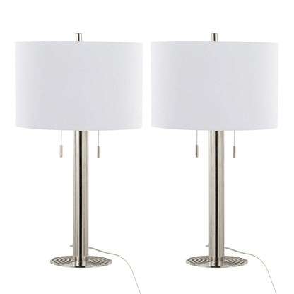 Master 29" Contemporary Metal Table Lamp in Polished Nickel and White Linen Shade from Grandview Gallery by - Set of 2