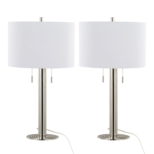 Master 29" Contemporary Metal Table Lamp in Polished Nickel and White Linen Shade from Grandview Gallery by - Set of 2