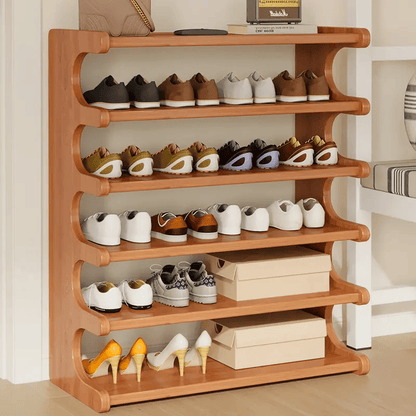 5/6-layer practical storage rack, shoe rack, space-saving design, multi-layer independent storage rack, wood grain finish, easy to assemble, self-supporting cubic shoe storage rack, storage rack, sui