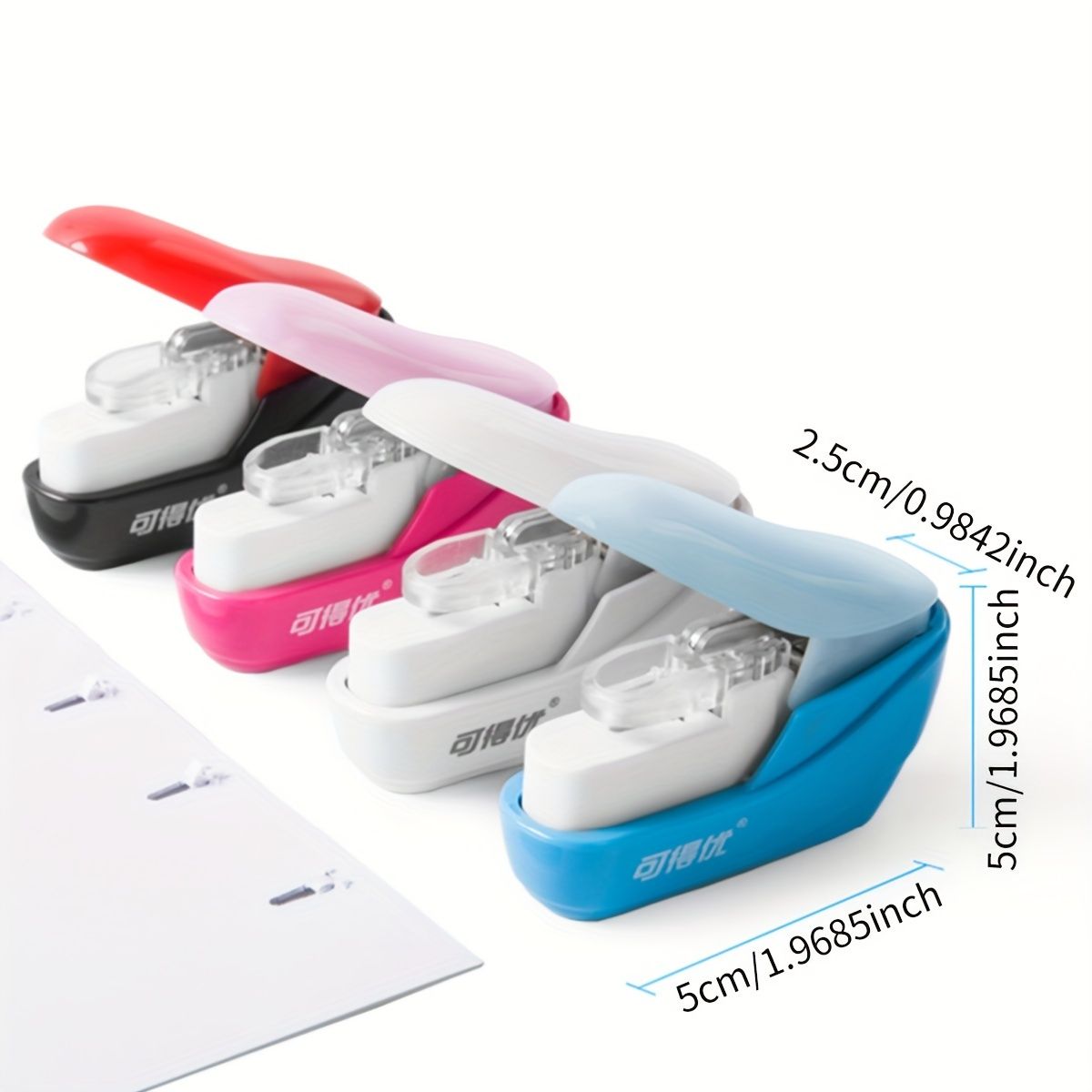 1pc Handheld Staple Free Stapler, Staplers For Desk Swingline, Rotatable Heavy-Duty Staplers, Labor-Saving Stapler Office School Supplies White Blue No Staples Needed 4 Sheet Capacity
