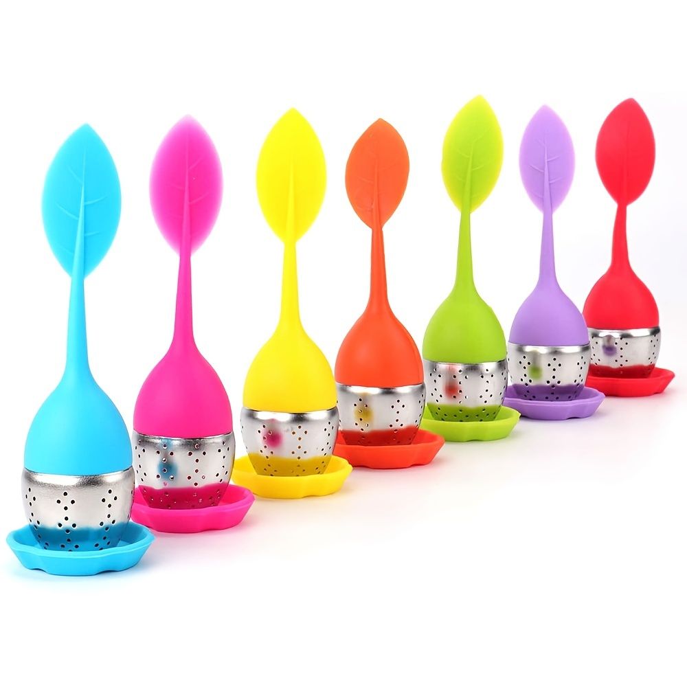1pc Tea Infuser Silicone Handle Stainless Steel Strainer Drip Tray Included - Loose Tea Steeper - Best Tea Infuser For Loose Leaf Or Herbal Tea