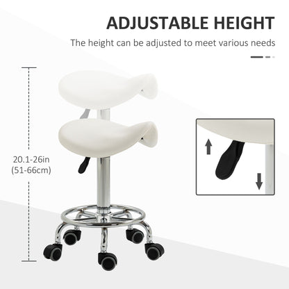 Saddle Stool PU Leather Adjustable Rolling Salon Chair White for Massage Spa Clinic Beauty Tattoo