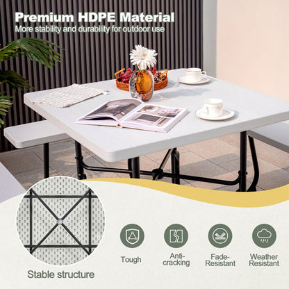 Outdoor Picnic Table with 4 Benches and Umbrella Hole