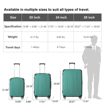 3-Piece Lightweight ABS Hardshell Luggage Set (20", 24", 26") in Fresh Green with Spinner Wheels, TSA Lock, and Adjustable Telescopic Handle - Durable Travel Suitcases