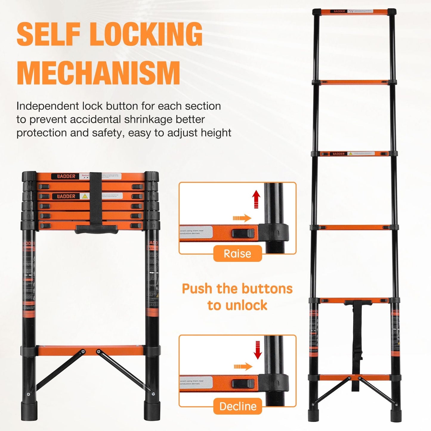 Telescopic Roof Ladder, Heavy-Duty Stainless Steel with Anti-Slip Feet, 330 LBS Load Capacity, Suitable for RV, Roof & Multi-Scene Use