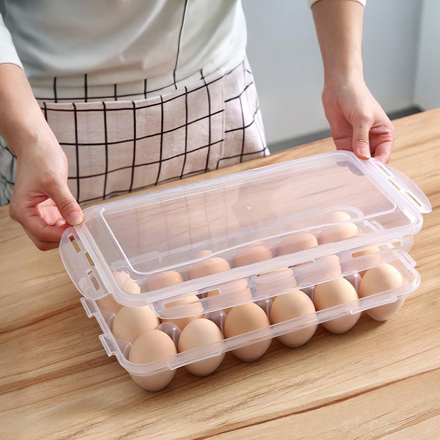 2Pcs Plastic Egg Holder Stackable Egg Storage Box Egg Rack for Refrigerator 18 Cavity Per Container Dishwasher Safe