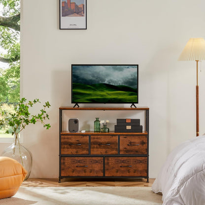Dresser for Bedroom, Chest of Drawers, 5 Drawer Dresser, Closet Fabric Dresser with Metal Frame tv stand