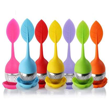 1pc Tea Infuser Silicone Handle Stainless Steel Strainer Drip Tray Included - Loose Tea Steeper - Best Tea Infuser For Loose Leaf Or Herbal Tea