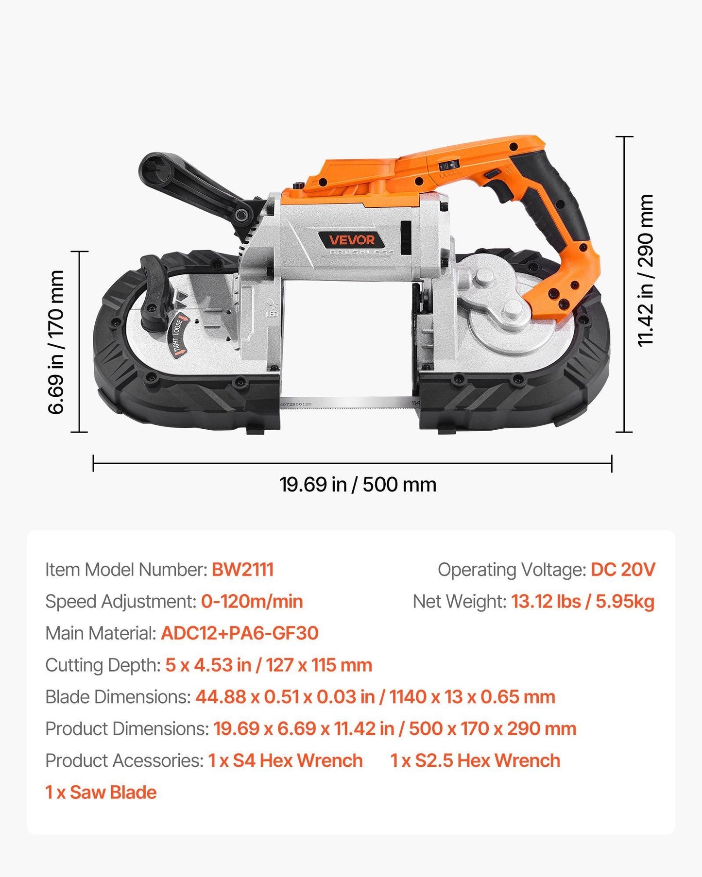 20V Portable Cordless Band Saw 5 Inches Deep Cut Variable Speed (Bare Tool)