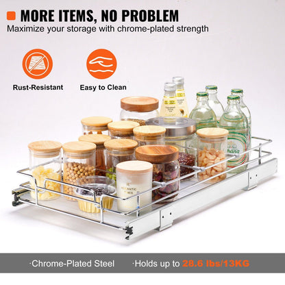 VEVOR 11"Wx21"Dx2.5"H Pull Out Cabinet Organizer, Heavy Duty Slide Out Pantry Shelves, Steel Roll Out Drawers, Sliding Drawer Storage for Home Under Sink, 13.5"Wx22"Dx7"H Install Size for Cabinet