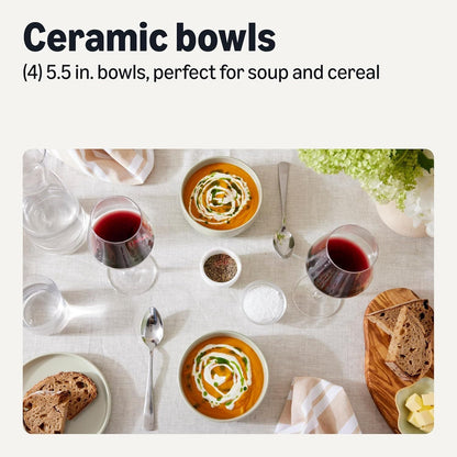 Basics Glazed Stoneware Bowls, 4-Piece Set, Microwave and Dishwasher-Safe, 5.5 in., Ivory