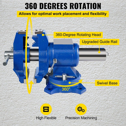 VEVOR 6" Heavy Duty Bench Vise , Double Swivel Rotating Vise Head/Body Rotates 360° ,Pipe Vise Bench Vices 30Kn Clamping Force,for Clamping Fixing Equipment Home or Industrial Use