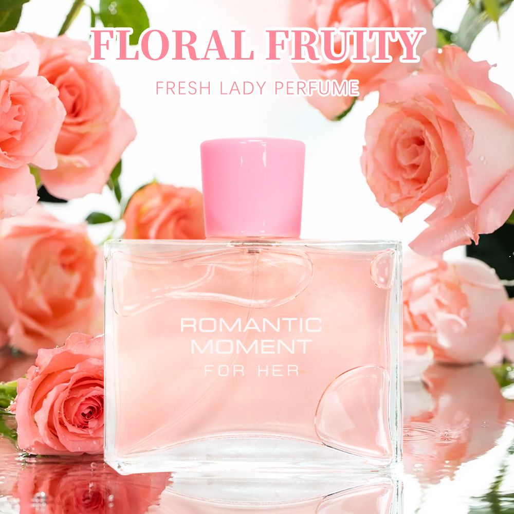 3.4fl Oz Women's Eau De Parfum - ROMANTIC MOMENT - Floral & Woody - With Rose, Chamomile, and Lemon - Medium Intensity Perfume