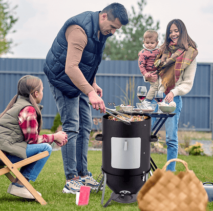 60608693 outdoor three-layer elliptical cylinder oven, temperature table control, exquisite technology, 3 in 1 iron carbon oven, portable charcoal grill, vertical steel charcoal smoke,