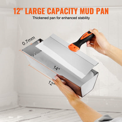 VEVOR Drywall Knife Set, 6 PCS Drywall Tools Includes 3" Painter Scraper, Two Putty Knives, Two Taping Knives and 12" Mud Pan, Stainless Steel Spackle Tool, Drywall Finishing Tools for Home