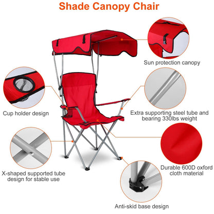 Foldable Beach Canopy Chair Sun Protection Camping Lawn Canopy Chair 330LBS Load Folding Seat