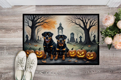 NEW Rottweiler Spooky Halloween Doormat Front Door Mat Indoor Outdoor Rugs for Entryway, Non Slip Washable Low Pile, 18H X 27W