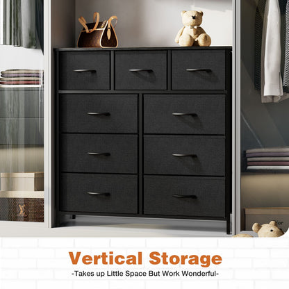 Dresser For Bedroom With 9 Fabric Storage Drawer Wardrobe Tall Chest Organizer Closet Adult Kids Clothes Cabinet Furniture
