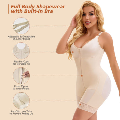Fajas Colombianas Postpartum Full Shapewear for Women Tummy Control Body Shaper Butt Lifter with Zipper Crotch