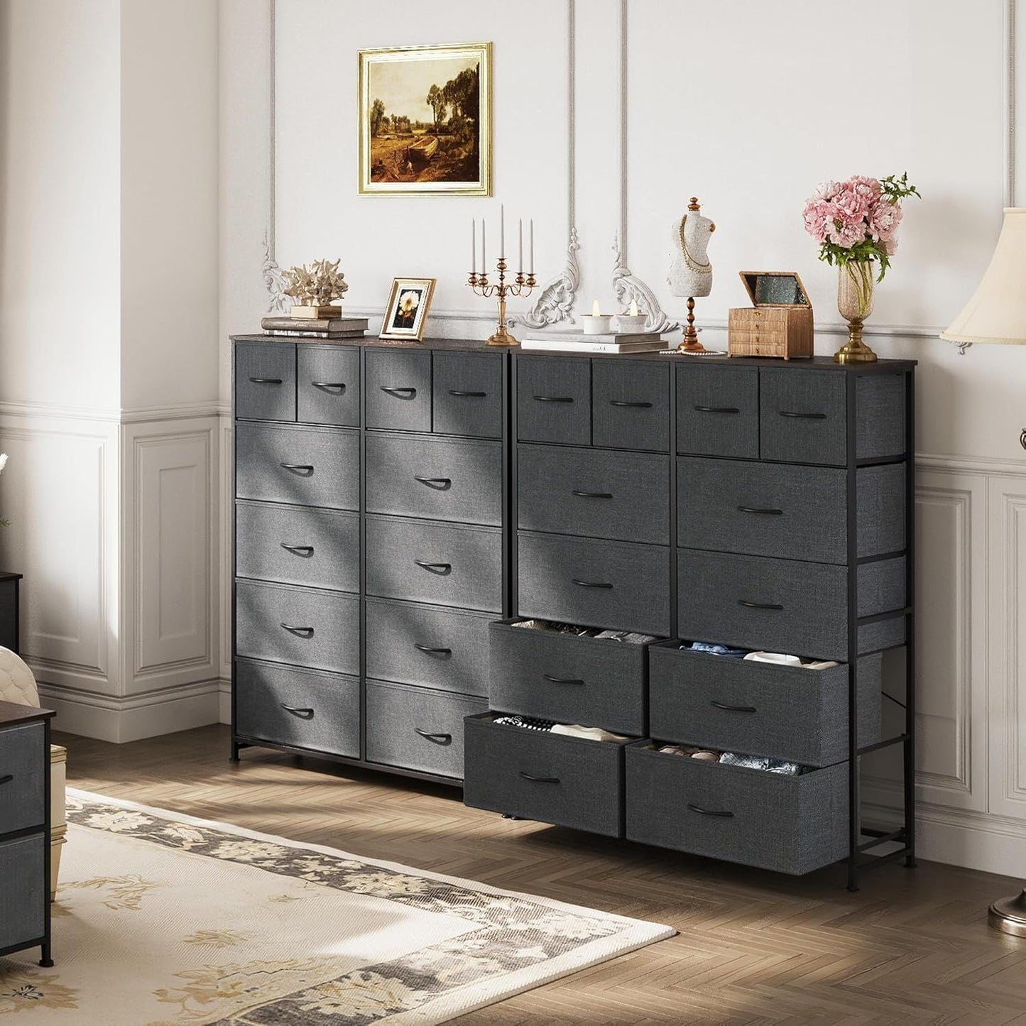 Tall Dresser for Bedroom with 12 Drawers, Dressers & Chests of Drawers, Fabric Dresser for Closet, Living Room, Storage Dressers with Storage Drawers, Steel Frame, Wood Top