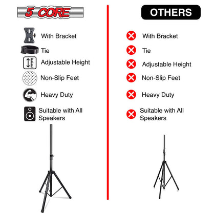 5 Core Speaker Stand Tripod Heavy Duty Adjustable Up to 72 Inch DJ Studio Monitor Stands Pole Mount - SS HD BLK WOB
