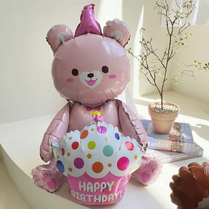 1PCS 4D birthday bear foil balloon Hug Cake Bear valentine hearts bear Balloon Birthday Party Decorations