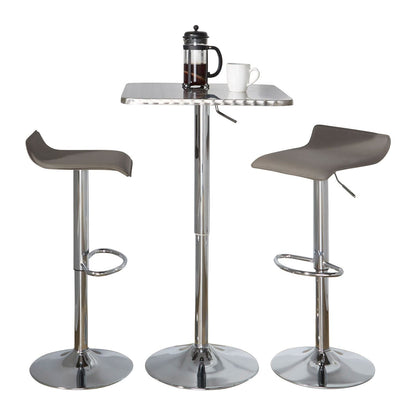Bistro Square-Ale Contemporary Adjustable Bar Set in Silver and Chrome Metal with Grey PVC and Oval Footrest by - 3 Piece