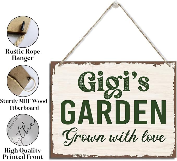 gigi's Garden Sign - Rustic Hanging Wood Plaque, Mother's Day & Birthday Gift Idea, Farmhouse Decor for Home, Garden, Yard, Balcony
