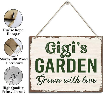 gigi's Garden Sign - Rustic Hanging Wood Plaque, Mother's Day & Birthday Gift Idea, Farmhouse Decor for Home, Garden, Yard, Balcony