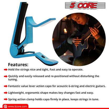 5Core Guitar Capo Acoustic Clip Guitar String Instrument Clamp Fret Electric Guitar Accessories Kapo Guitar Neck CAPO BLUE