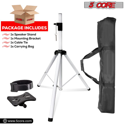 5 Core Speaker Stand Tripod Floor Heavy Duty Adjustable Up to 72 Inch DJ Studio Monitor Stands Pole Mount- SS HD WH BAG
