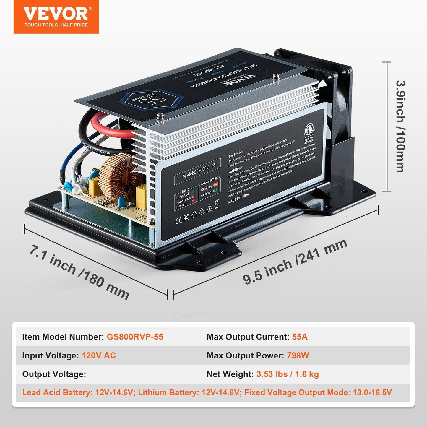 VEVOR WF-8955-AD-MBA Main Board Assembly 55 Amp RV Converter Replacement Unit