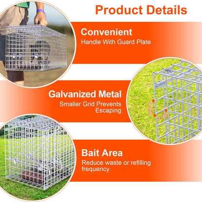 25.59Inch Live Humane Animal Trap Cage Heavy Duty Folding Catch And Release Rodent Cage For Rabbit Squirrel Possum Skunk Kitten Raccoon And More GPCT5437