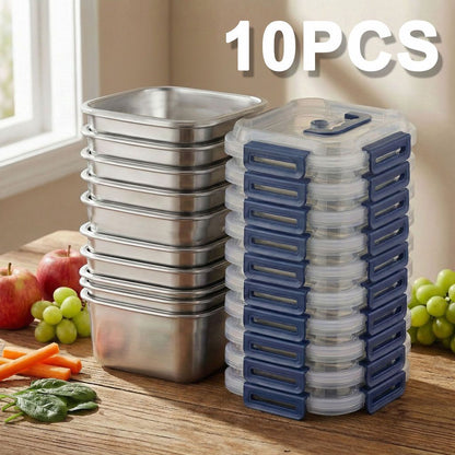 Yakimoto 2/4/6/8/10 PCS Extra-Large Stainless Steel Food Storage Containers With Blue Lids - Deep Design, Airtight Seal, Perfect For Refrigerator Organization, Meal Prep, Lunch Boxes & Kitchen Pantry