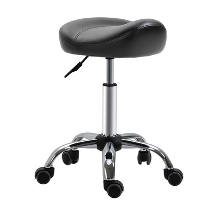 Saddle Stool Height Adjustable Rolling Salon Chair PU Leather Black for Massage Spa Clinic Beauty Tattoo